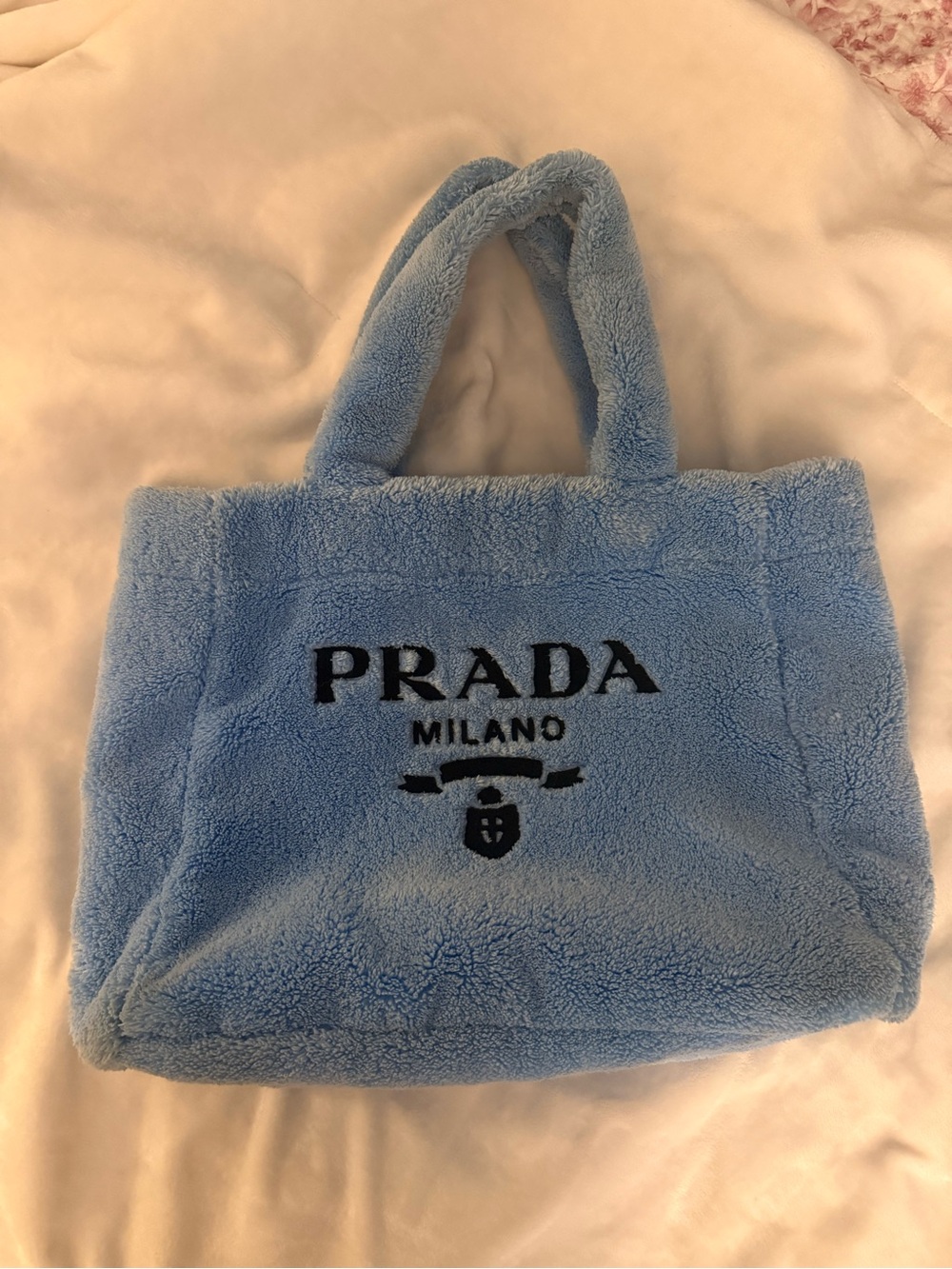 Prada Light Blue Plush Milano Tote with Black Logo